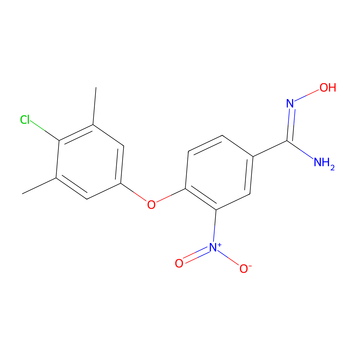 4-(4-chloro-3,5-dimethylphenoxy)-N'-hydroxy-3-nitrobenzenecarboximidamide molecular structure, CAS 263157-71-7