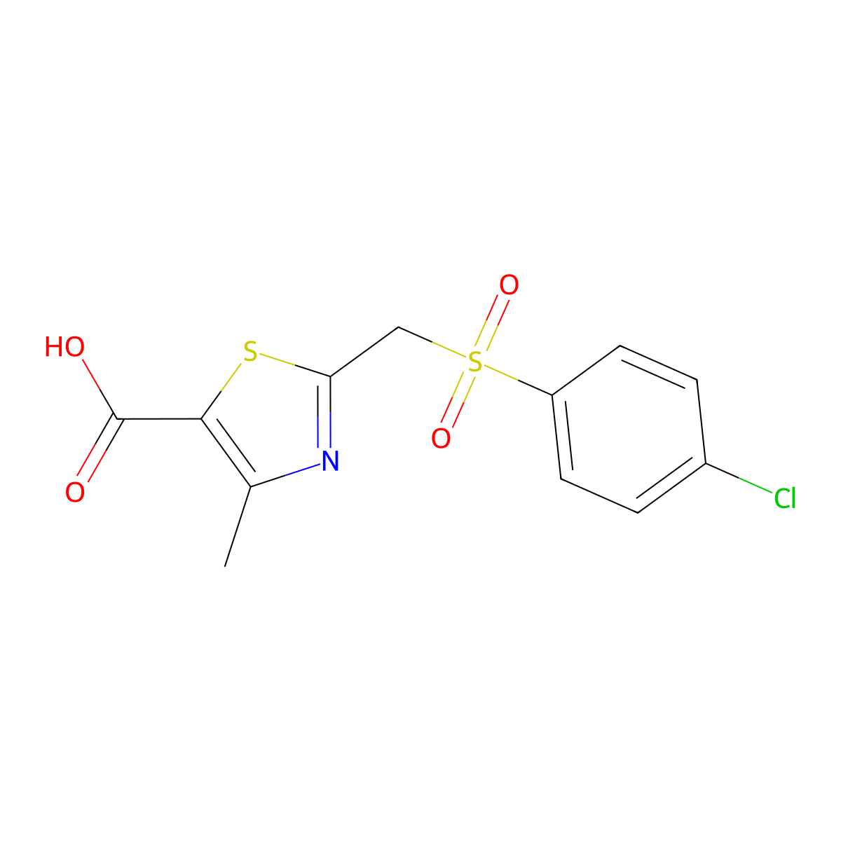 2-[(4-Chlorophenyl)sulfonylmethyl]-4-methyl-1,3-thiazole-5-carboxylic acid molecular structure, CAS 263157-97-7