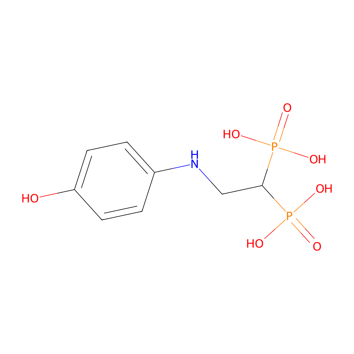 (2-((4-Hydroxyphenyl)amino)ethane-1,1-diyl)diphosphonic acid molecular structure, CAS 263158-47-0