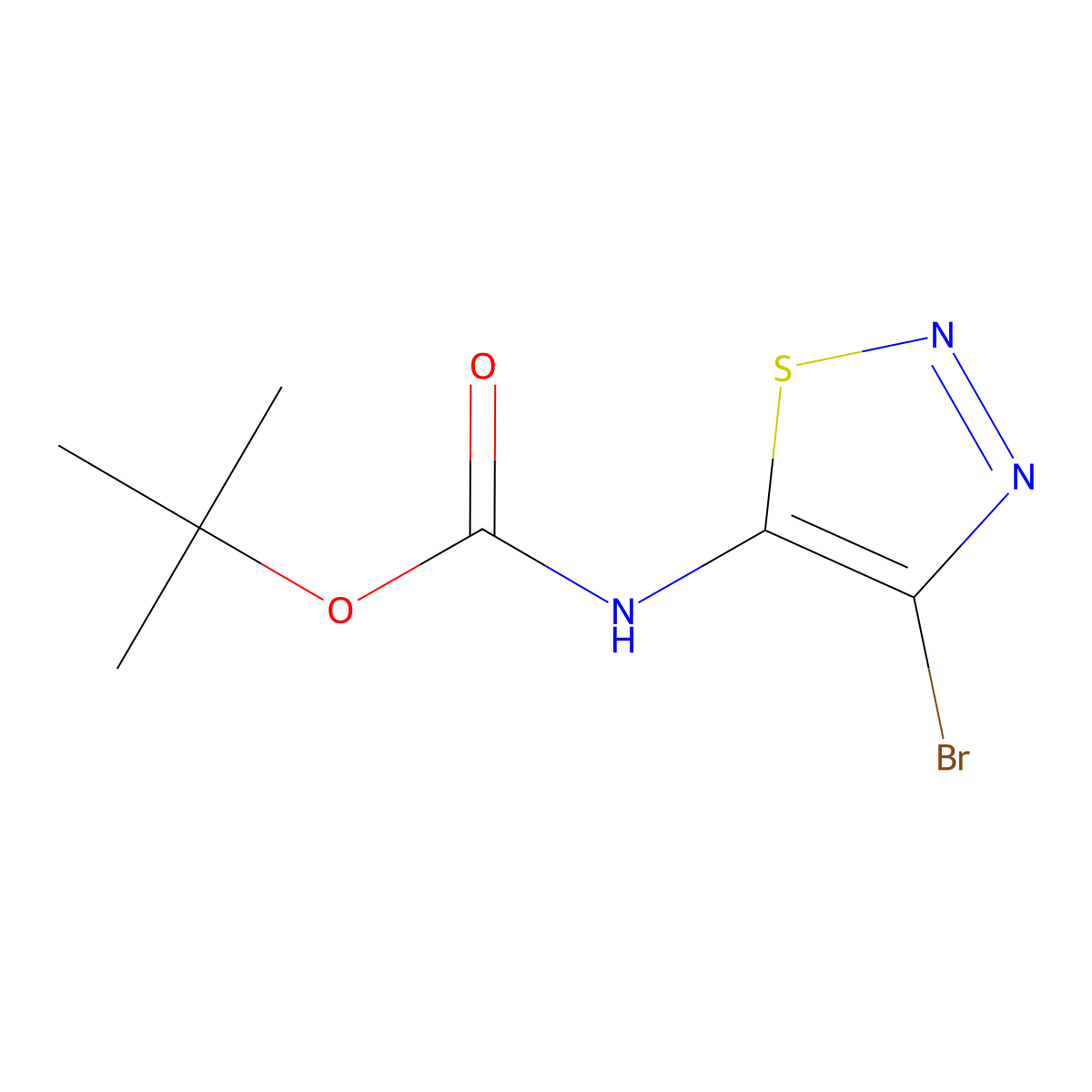 tert-butyl N-(4-bromo-1,2,3-thiadiazol-5-yl)carbamate molecular structure, CAS 2631656-10-3