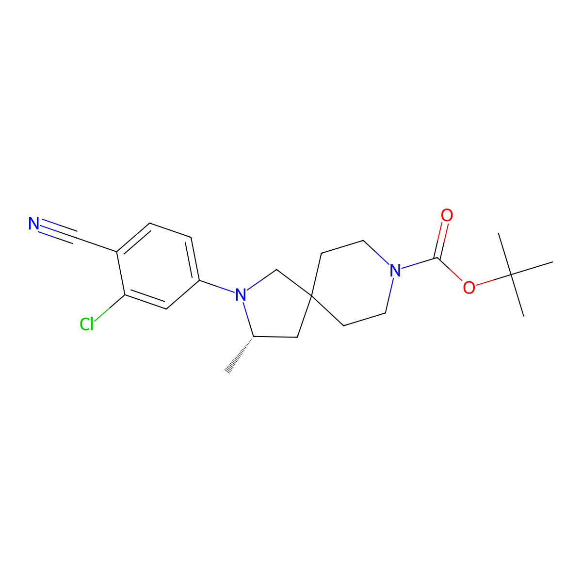 1,1-Dimethylethyl (3S)-2-(3-chloro-4-cyanophenyl)-3-methyl-2,8-diazaspiro[4.5]decane-8-carboxylate molecular structure, CAS 2632308-14-4