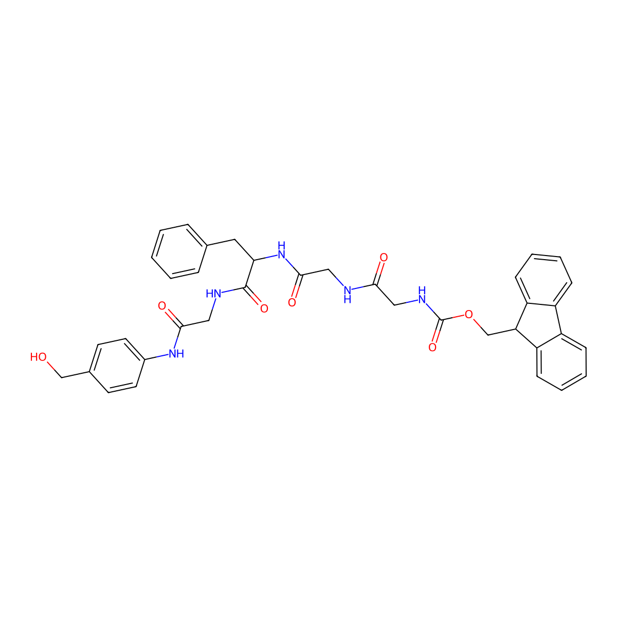 (S)-2-[2-[2-(Fmoc-amino)acetamido]acetamido]-N-[2-[[4-(hydroxymethyl)phenyl]amino]-2-oxoethyl]-3-phenylpropanamide molecular structure, CAS 2632341-91-2