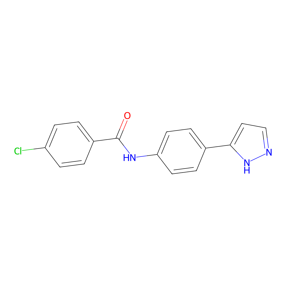 4-chloro-N-[4-(1H-pyrazol-3-yl)phenyl]benzamide molecular structure, CAS 263257-75-6