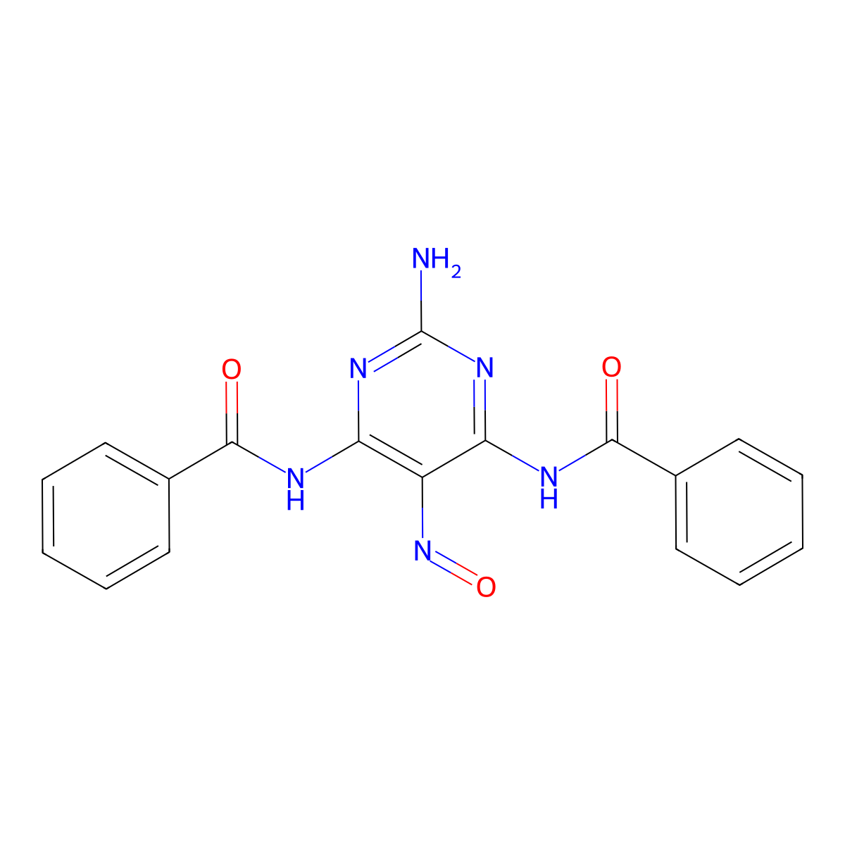 N-[2-amino-6-(benzoylamino)-5-nitrosopyrimidin-4-yl]benzamide molecular structure, CAS 26331-82-8
