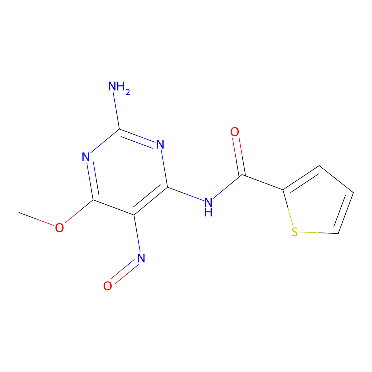 N-(2-amino-6-methoxy-5-nitrosopyrimidin-4-yl)thiophene-2-carboxamide molecular structure, CAS 26332-02-5
