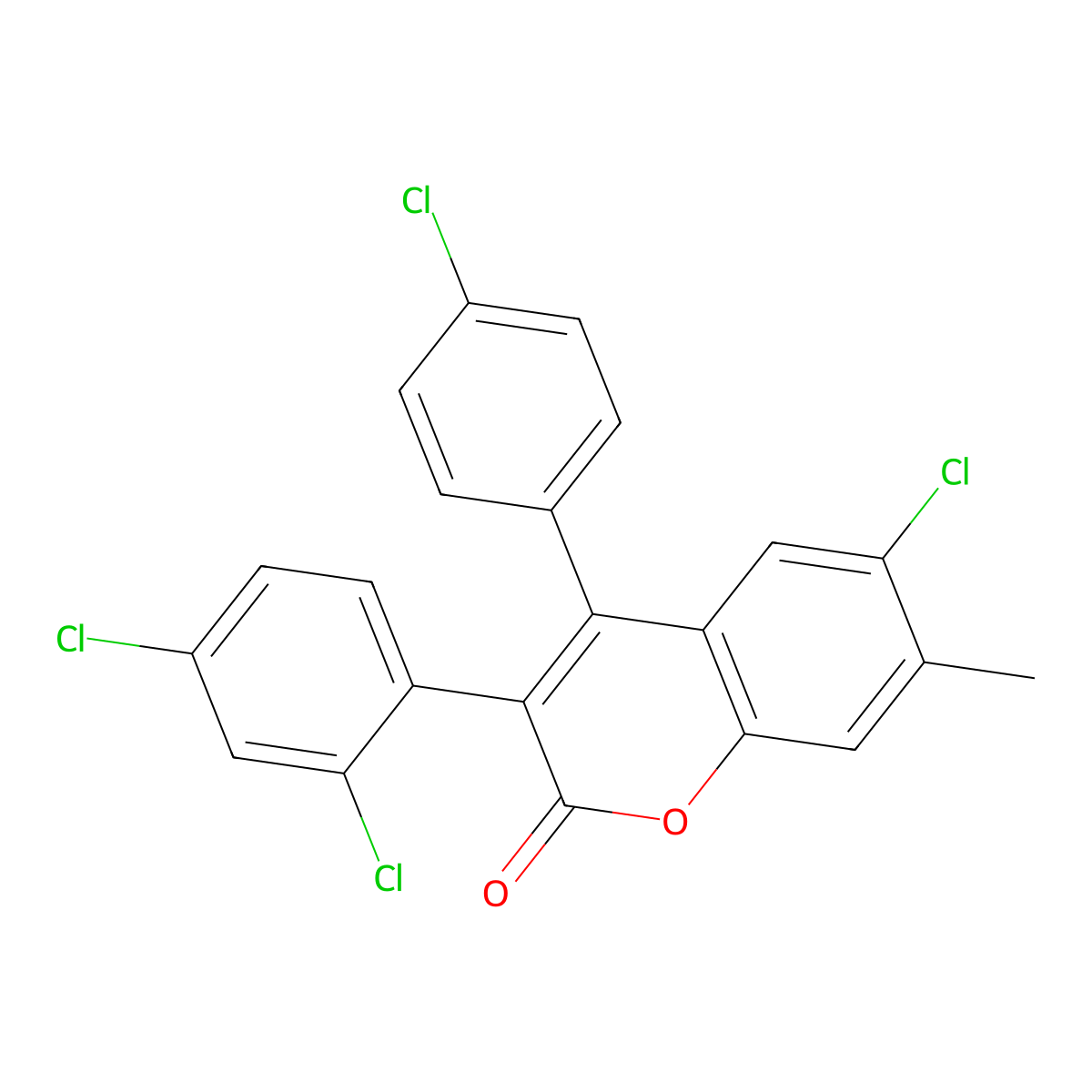 6-Chloro-4-(4-chlorophenyl)-3-(2,4-dichlorophenyl)-7-methylchromen-2-one molecular structure, CAS 263365-12-4