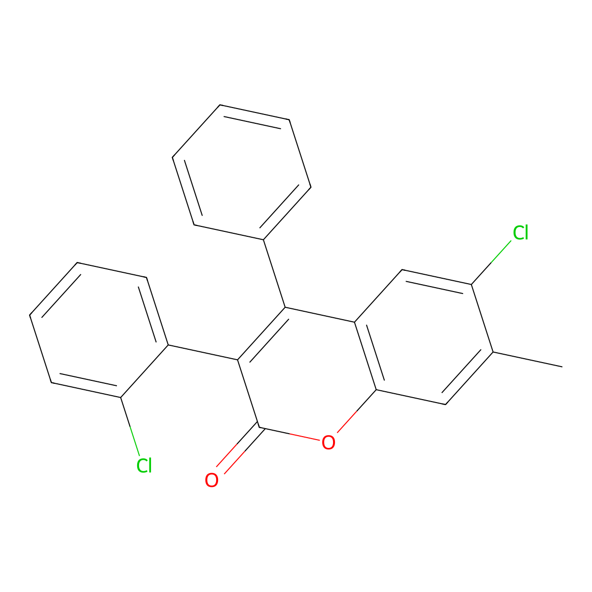 6-Chloro-3-(2-chlorophenyl)-7-methyl-4-phenylchromen-2-one molecular structure, CAS 263365-15-7