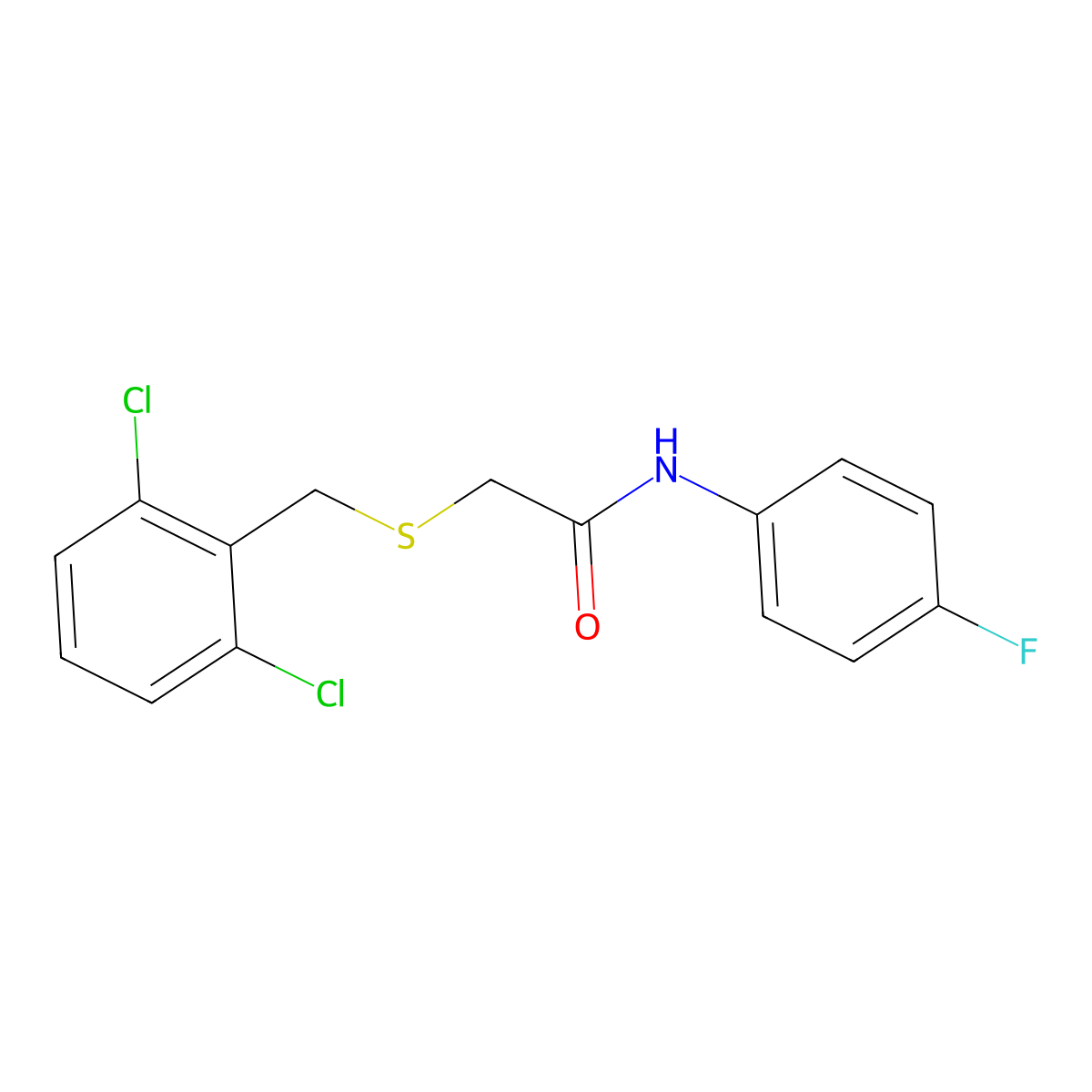 2-[[(2,6-Dichlorophenyl)methyl]thio]-N-(4-fluorophenyl)acetamide molecular structure, CAS 263367-00-6