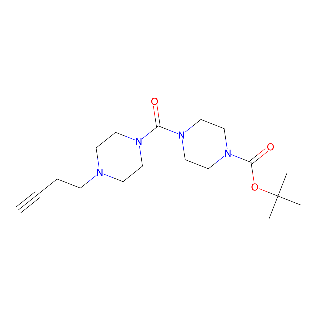 Tert-butyl 4-(4-(but-3-yn-1-yl)piperazine-1-carbonyl)piperazine-1-carboxylate molecular structure, CAS 2633726-46-0