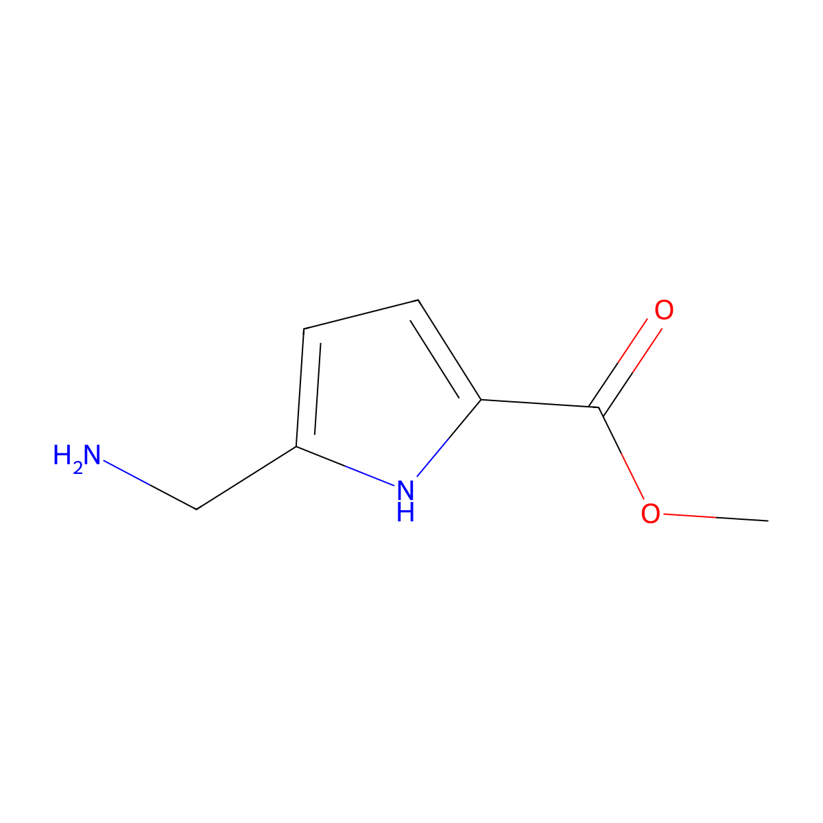 Methyl 5-(aminomethyl)-1H-pyrrole-2-carboxylate molecular structure, CAS 263382-27-0
