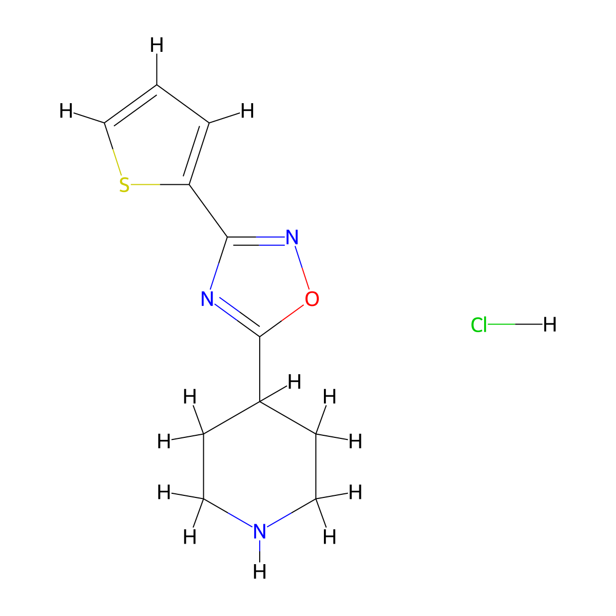 5-(Piperidin-4-yl)-3-(thiophen-2-yl)-1,2,4-oxadiazole hydrochloride molecular structure, CAS 263383-25-1