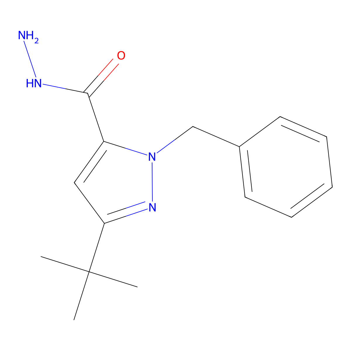 1-Benzyl-3-(tert-butyl)-1H-pyrazole-5-carbohydrazide molecular structure, CAS 263385-00-8