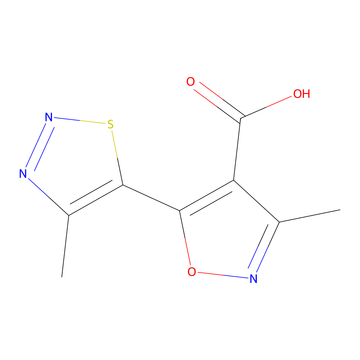 3-Methyl-5-(4-methyl-1,2,3-thiadiazol-5-yl)isoxazole-4-carboxylic acid molecular structure, CAS 263385-59-7