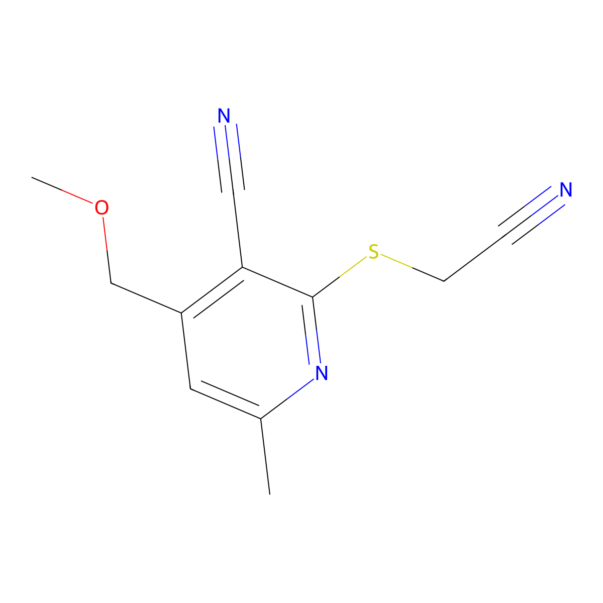 2-Cyanomethylsulfanyl-4-methoxymethyl-6-methyl-nicotinonitrile molecular structure, CAS 263390-38-1