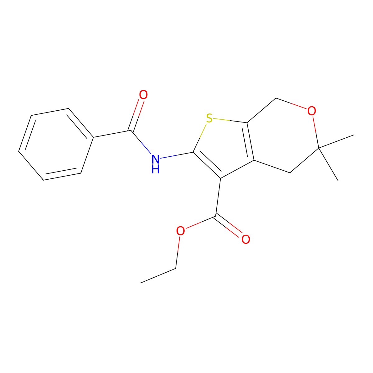 ethyl 2-(benzoylamino)-5,5-dimethyl-4,7-dihydro-5H-thieno[2,3-c]pyran-3-carboxylate molecular structure, CAS 263402-83-1