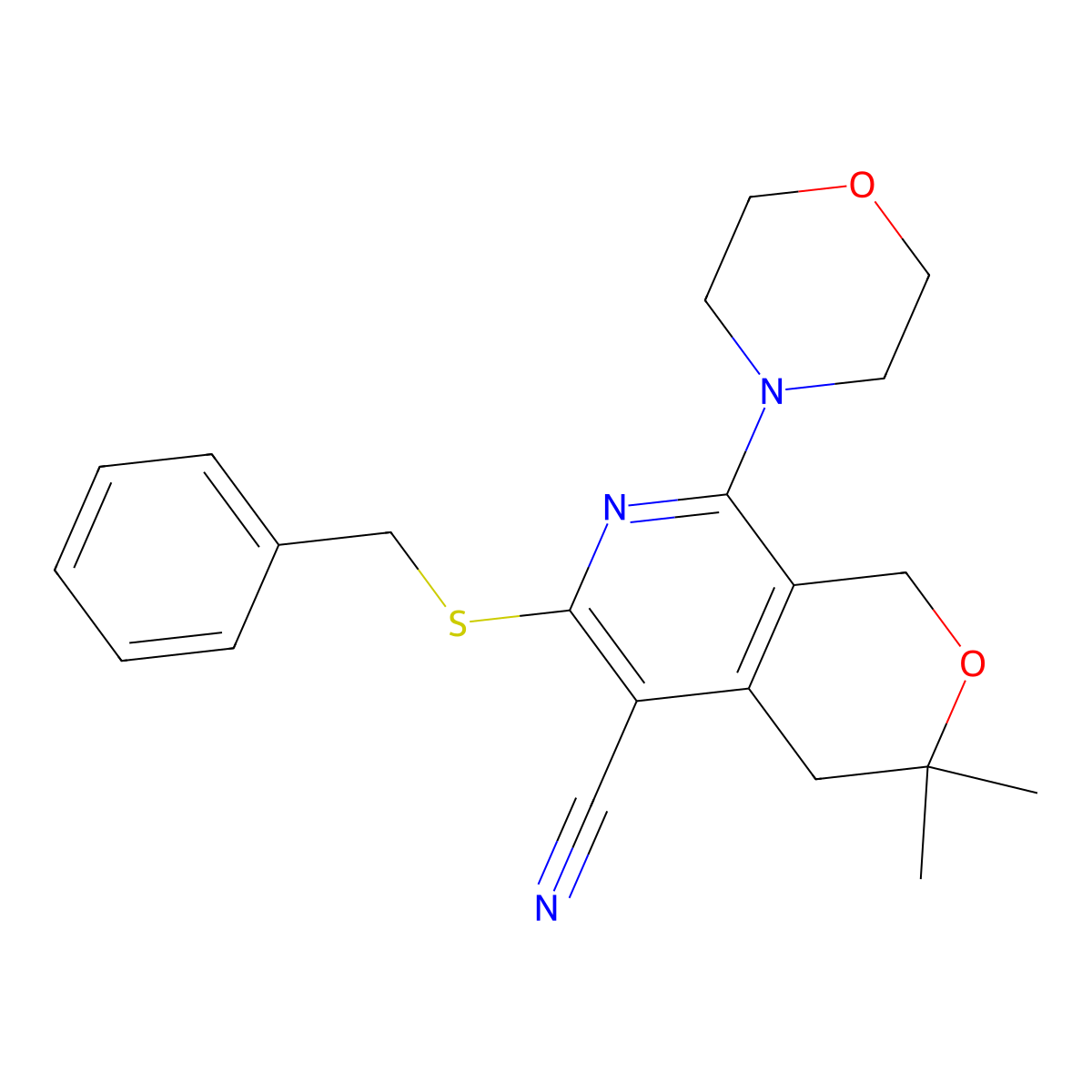 6-Benzylsulfanyl-3,3-dimethyl-8-morpholin-4-yl-1,4-dihydropyrano[3,4-c]pyridine-5-carbonitrile molecular structure, CAS 263413-37-2