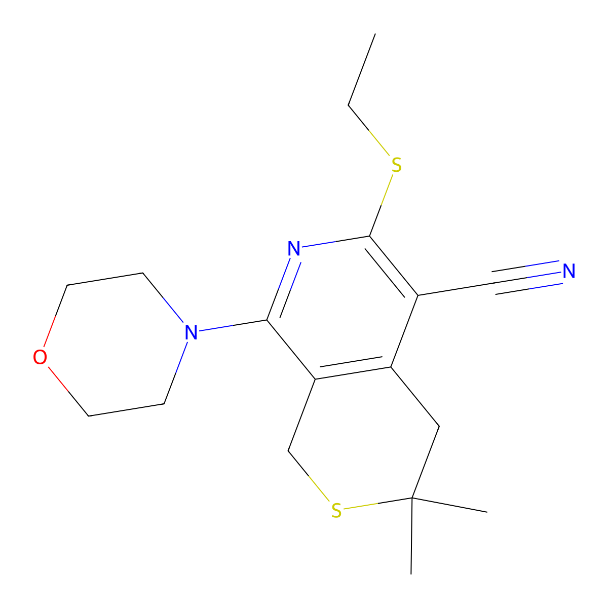 6-Ethylsulfanyl-3,3-dimethyl-8-morpholin-4-yl-1,4-dihydrothiopyrano[3,4-c]pyridine-5-carbonitrile molecular structure, CAS 263413-38-3