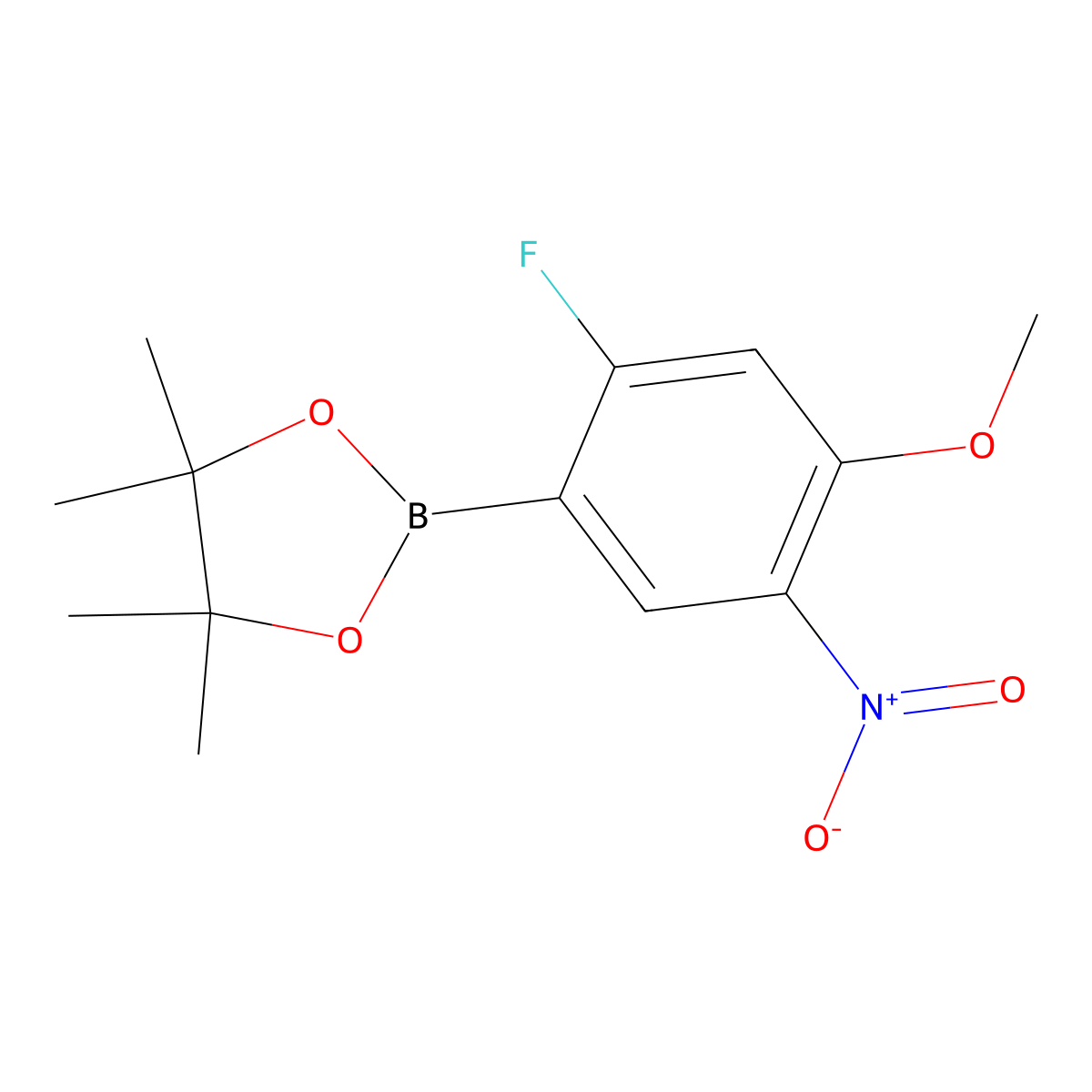 2-(2-Fluoro-4-methoxy-5-nitrophenyl)-4,4,5,5-tetramethyl-1,3,2-dioxaborolane molecular structure, CAS 2634648-09-0