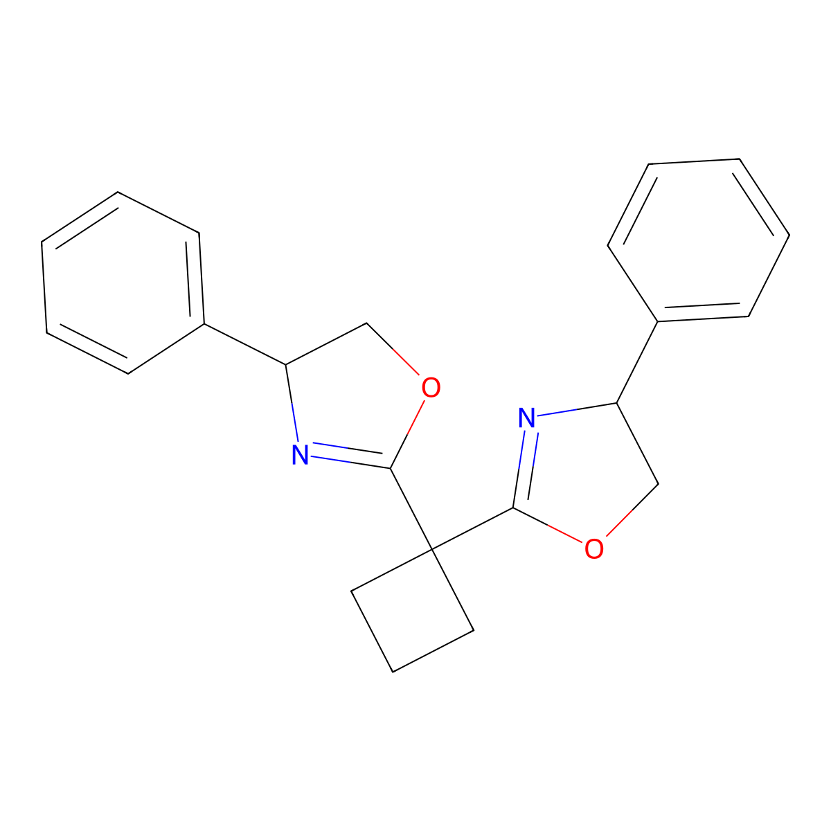 (4S,4'S)-2,2'-(Cyclobutane-1,1-diyl)bis(4-phenyl-4,5-dihydrooxazole) molecular structure, CAS 2634687-55-9
