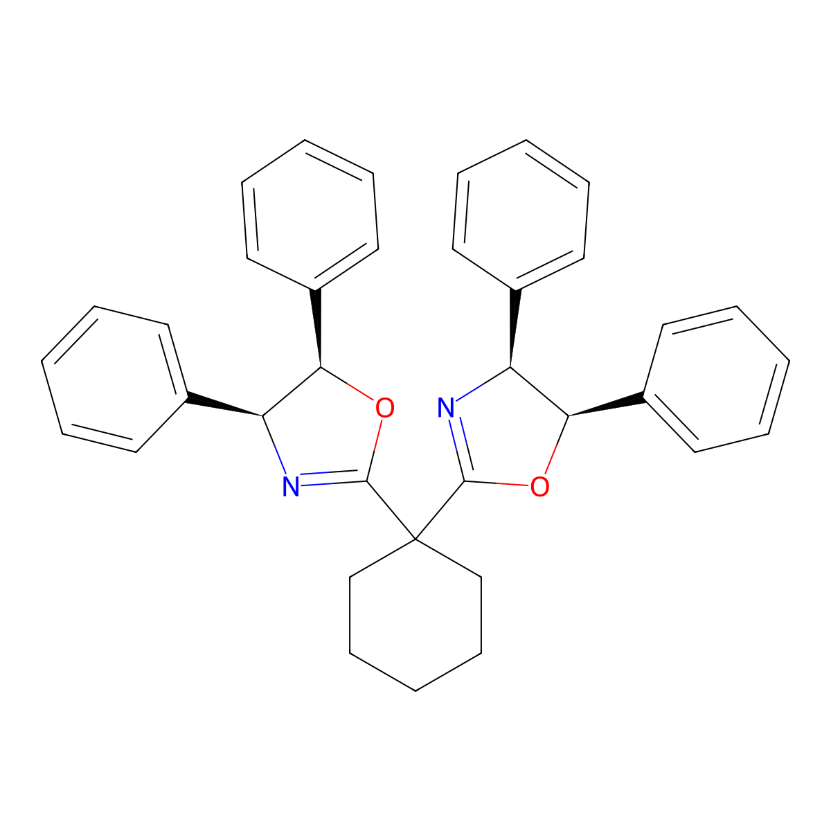 (4S,4'S,5R,5'R)-2,2'-(Cyclohexane-1,1-diyl)bis(4,5-diphenyl-4,5-dihydrooxazole) molecular structure, CAS 2634687-63-9