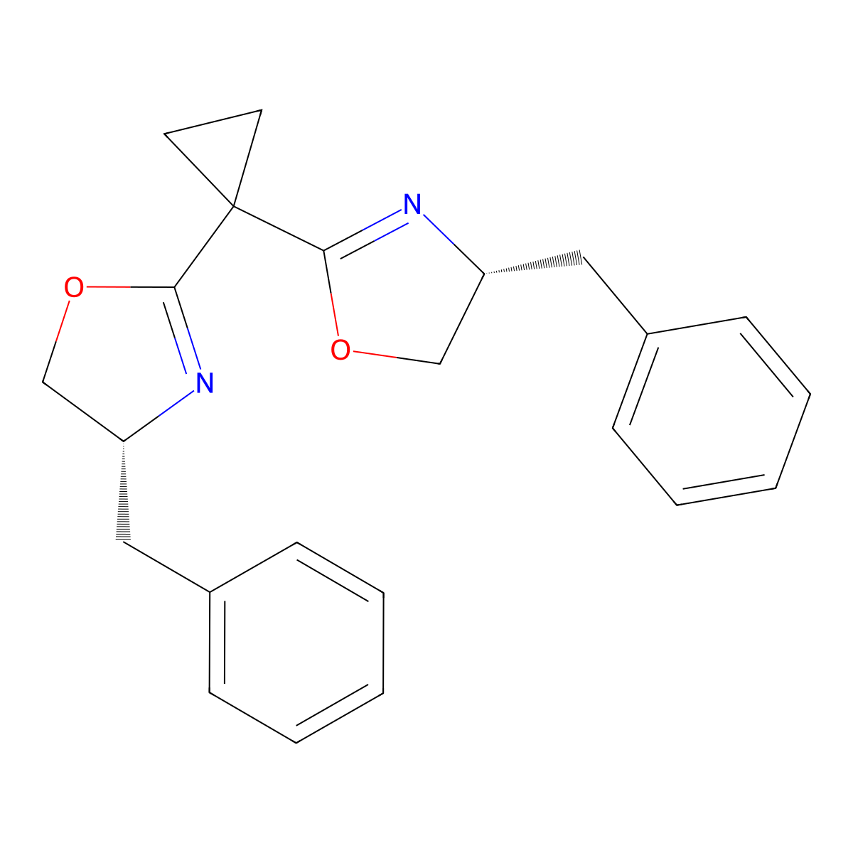 (4R,4'R)-2,2'-(Cyclopropane-1,1-diyl)bis(4-benzyl-4,5-dihydrooxazole) molecular structure, CAS 2634687-72-0