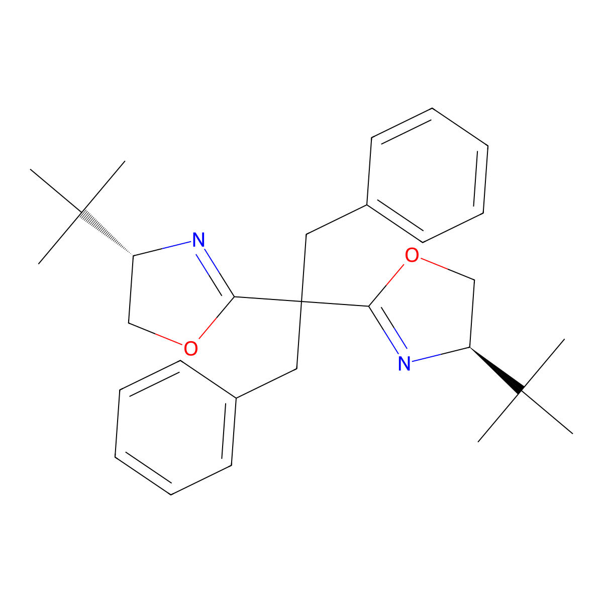 (S)-4-(tert-Butyl)-2-(2-((R)-4-(tert-butyl)-4,5-dihydrooxazol-2-yl)-1,3-diphenylpropan-2-yl)-4,5-dihydrooxazole molecular structure, CAS 2634687-78-6