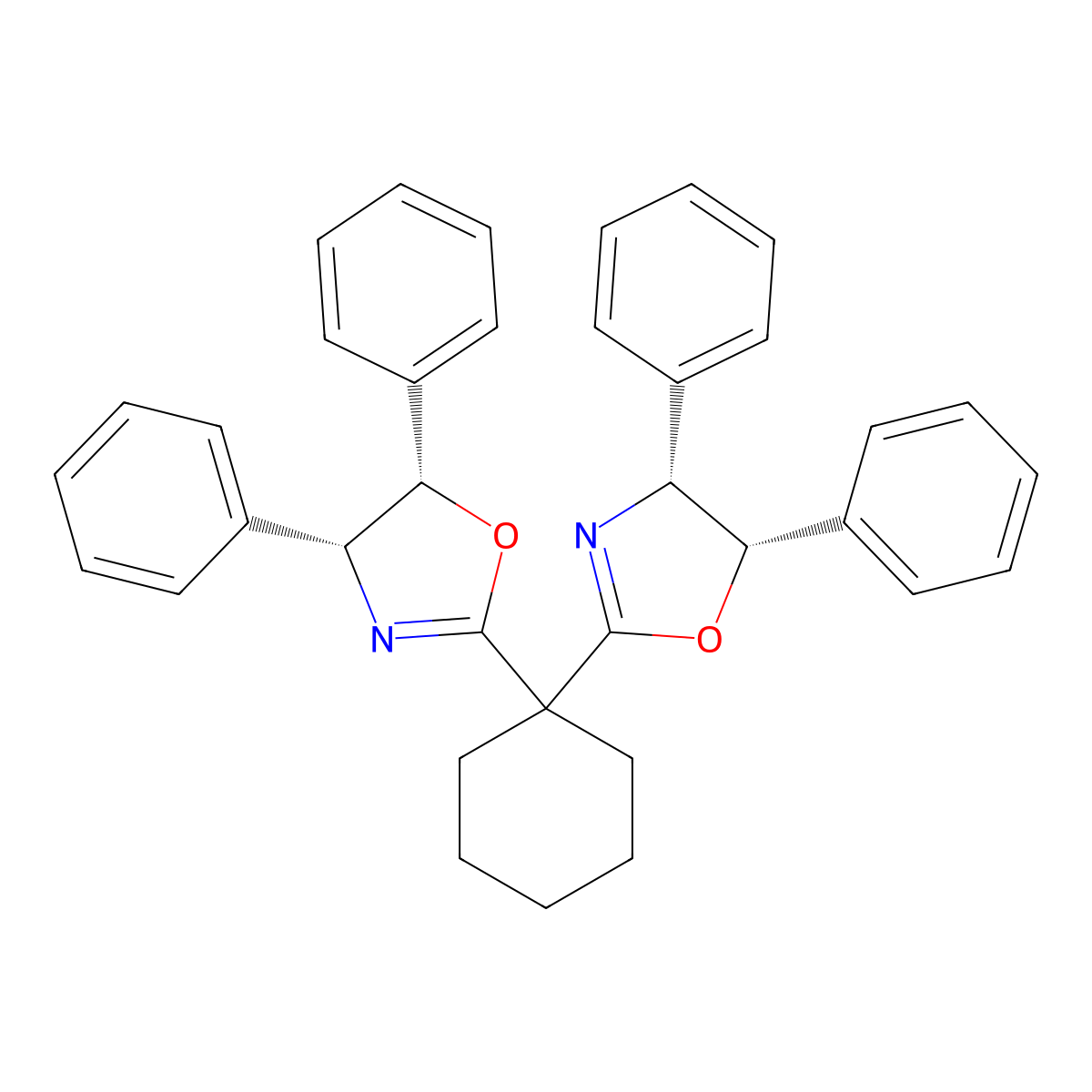 (4R,4'R,5S,5'S)-2,2'-(Cyclohexane-1,1-diyl)bis(4,5-diphenyl-4,5-dihydrooxazole) molecular structure, CAS 2634687-82-2