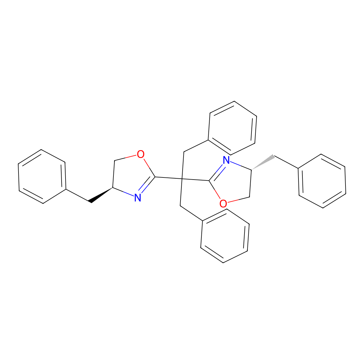 (S)-4-Benzyl-2-(2-((R)-4-benzyl-4,5-dihydrooxazol-2-yl)-1,3-diphenylpropan-2-yl)-4,5-dihydrooxazole molecular structure, CAS 2634687-85-5