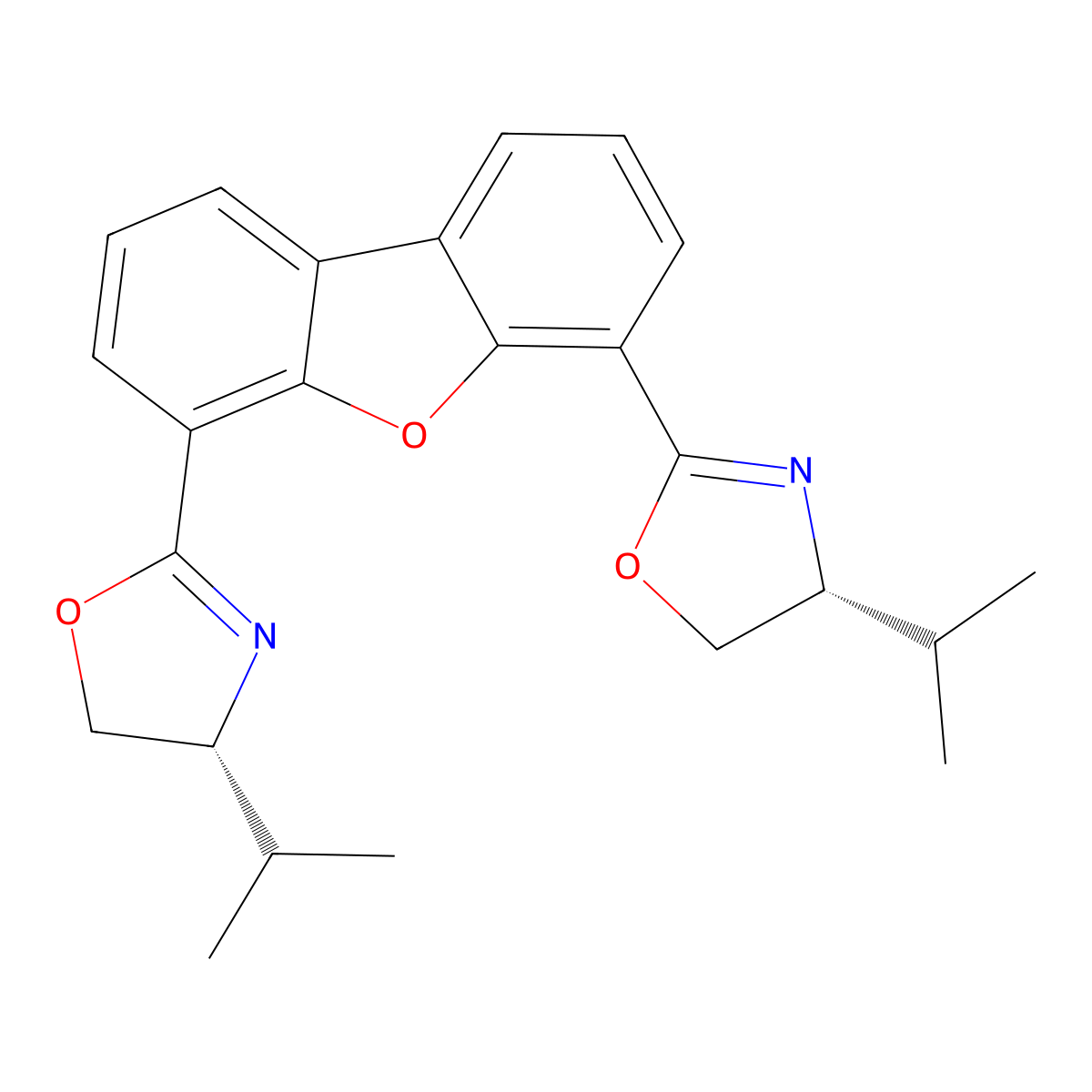 4,6-Bis((R)-4-isopropyl-4,5-dihydrooxazol-2-yl)dibenzo[b,d]furan molecular structure, CAS 2634687-86-6
