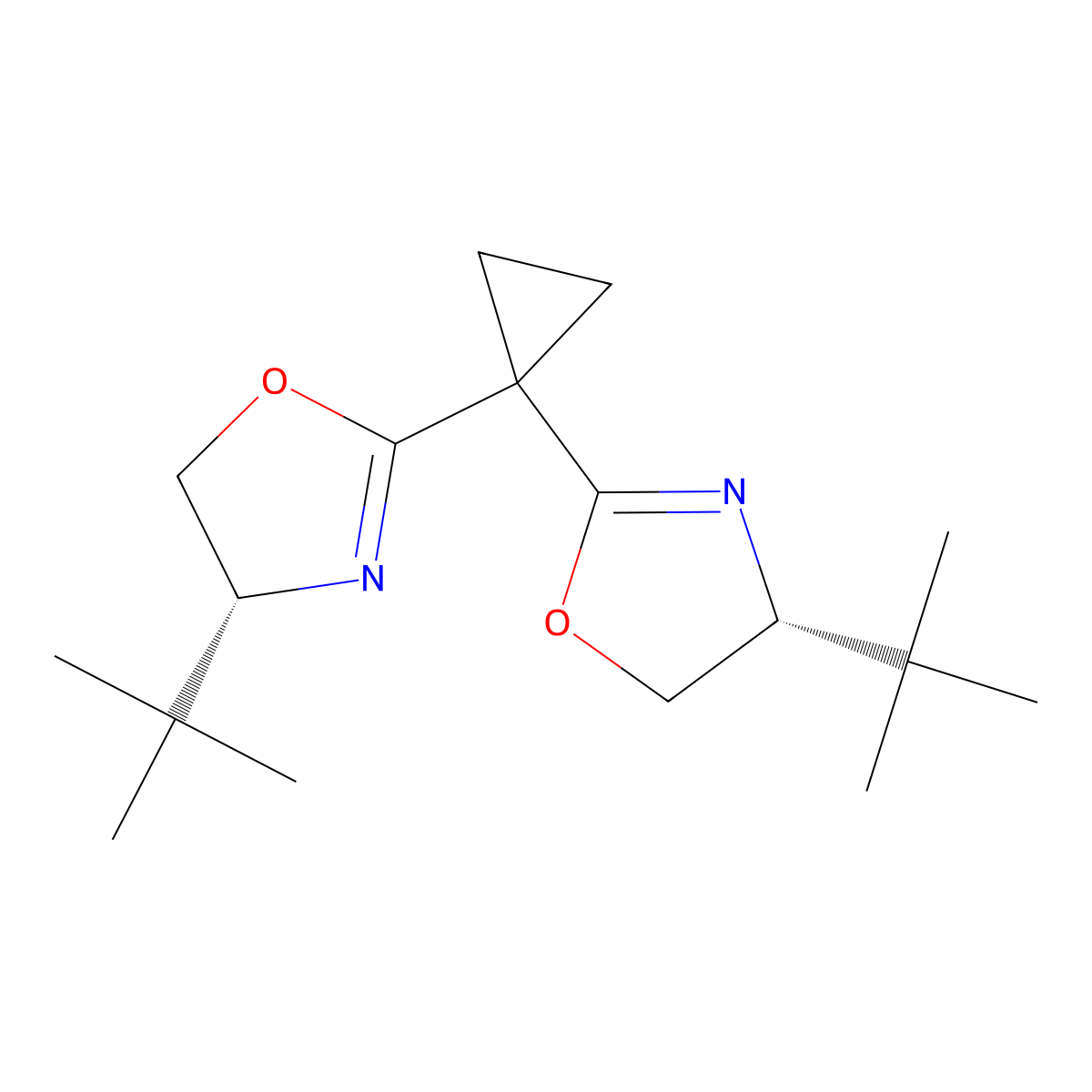 (4R,4'R)-2,2'-(Cyclopropane-1,1-diyl)bis(4-(tert-butyl)-4,5-dihydrooxazole) molecular structure, CAS 2634687-87-7