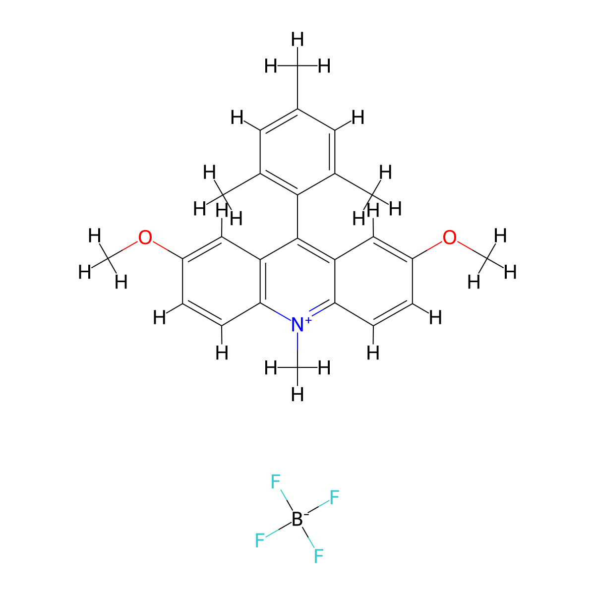 9-Mesityl-2,7-dimethoxy-10-methylacridin-10-ium tetrafluoroborate molecular structure, CAS 2635339-81-8