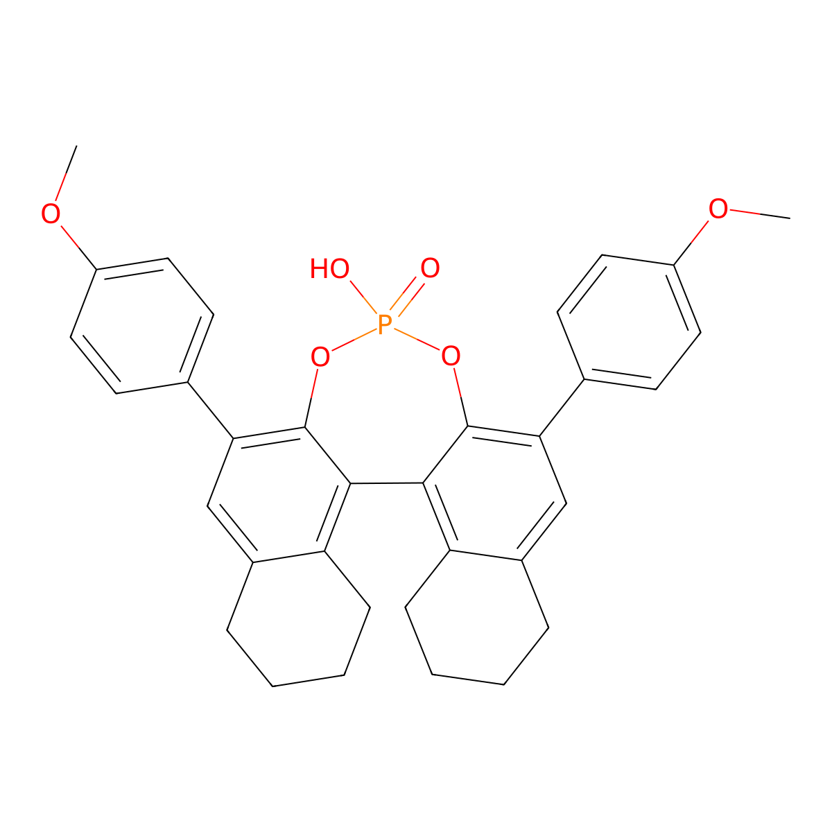 (11bS)-4-Hydroxy-2,6-bis(4-methoxyphenyl)-8,9,10,11,12,13,14,15-octahydrodinaphtho[2,1-d:1',2'-f][1,3,2]dioxaphosphepine 4-oxide molecular structure, CAS 2635339-85-2