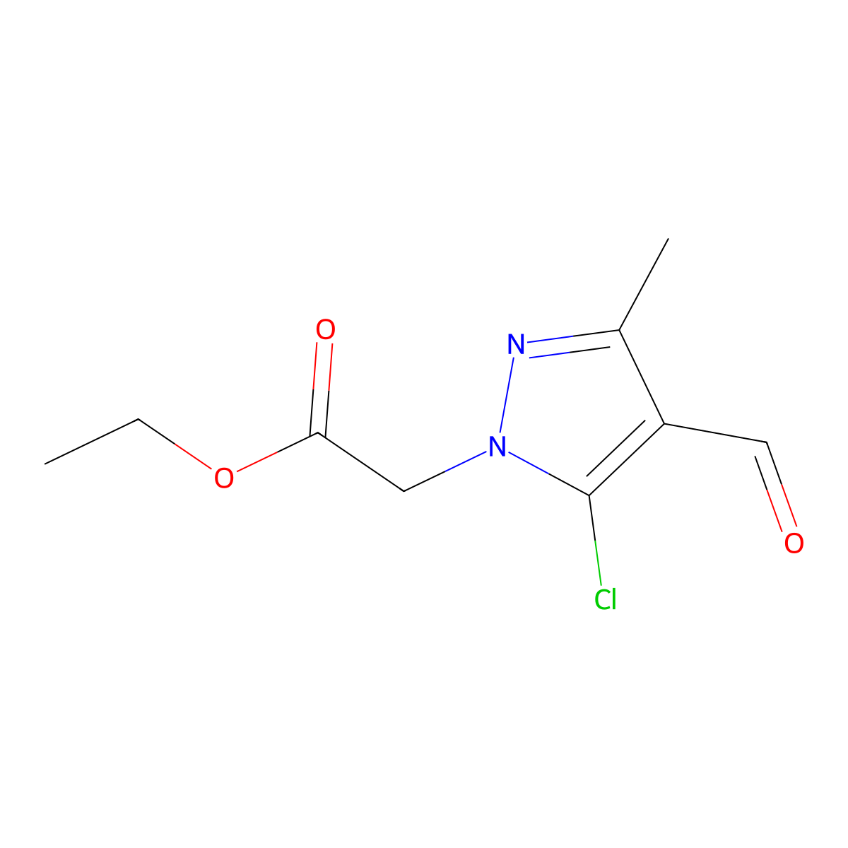 ethyl 2-(5-chloro-4-formyl-3-methyl-1H-pyrazol-1-yl)acetate molecular structure, CAS 263553-80-6