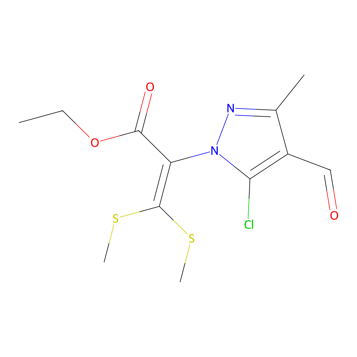 ethyl 2-(5-chloro-4-formyl-3-methyl-1H-pyrazol-1-yl)-3,3-bis(methylsulfanyl)acrylate molecular structure, CAS 263553-90-8