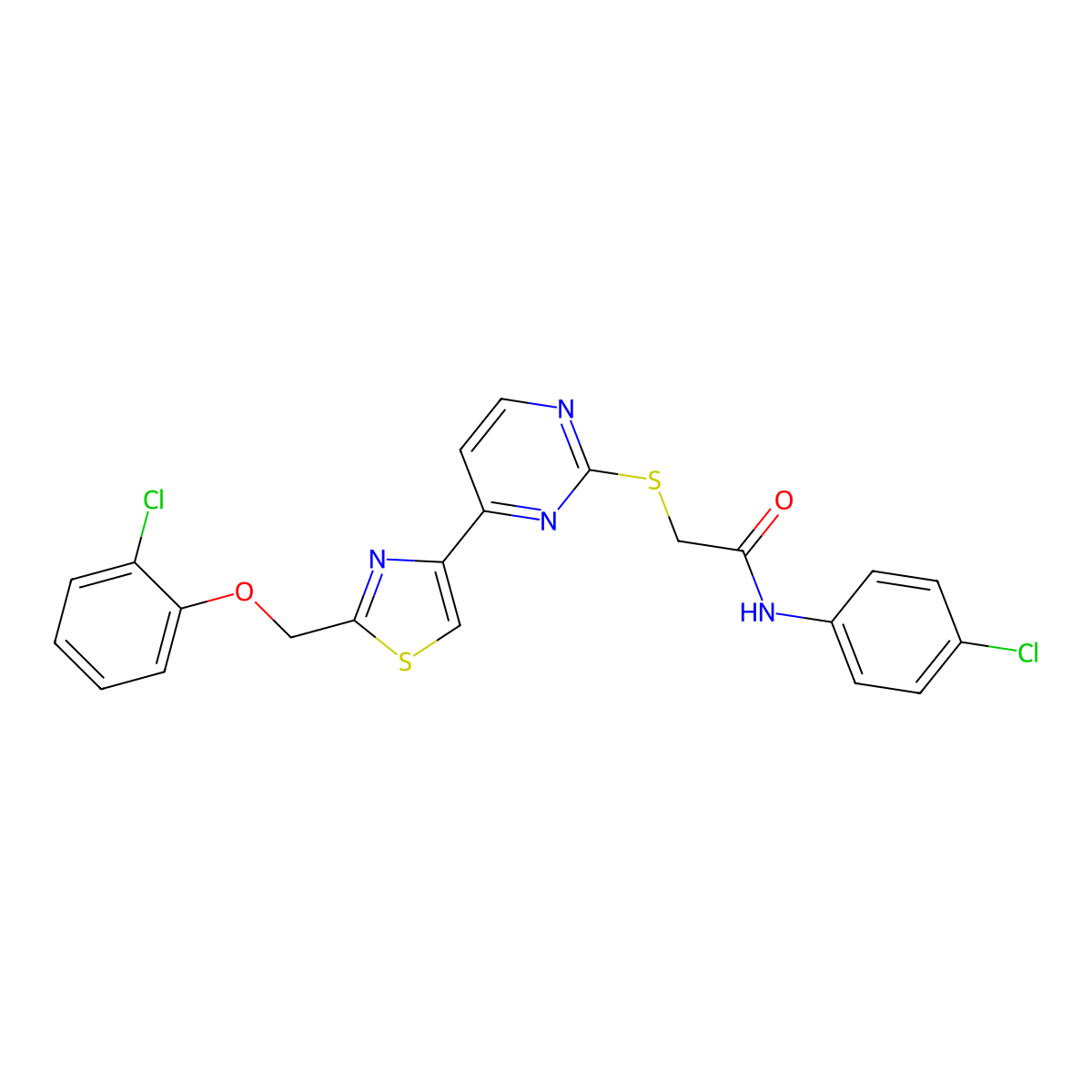 2-[[4-[2-[(2-Chlorophenoxy)methyl]-4-thiazolyl]-2-pyrimidinyl]thio]-N-(4-chlorophenyl)acetamide molecular structure, CAS 263564-20-1