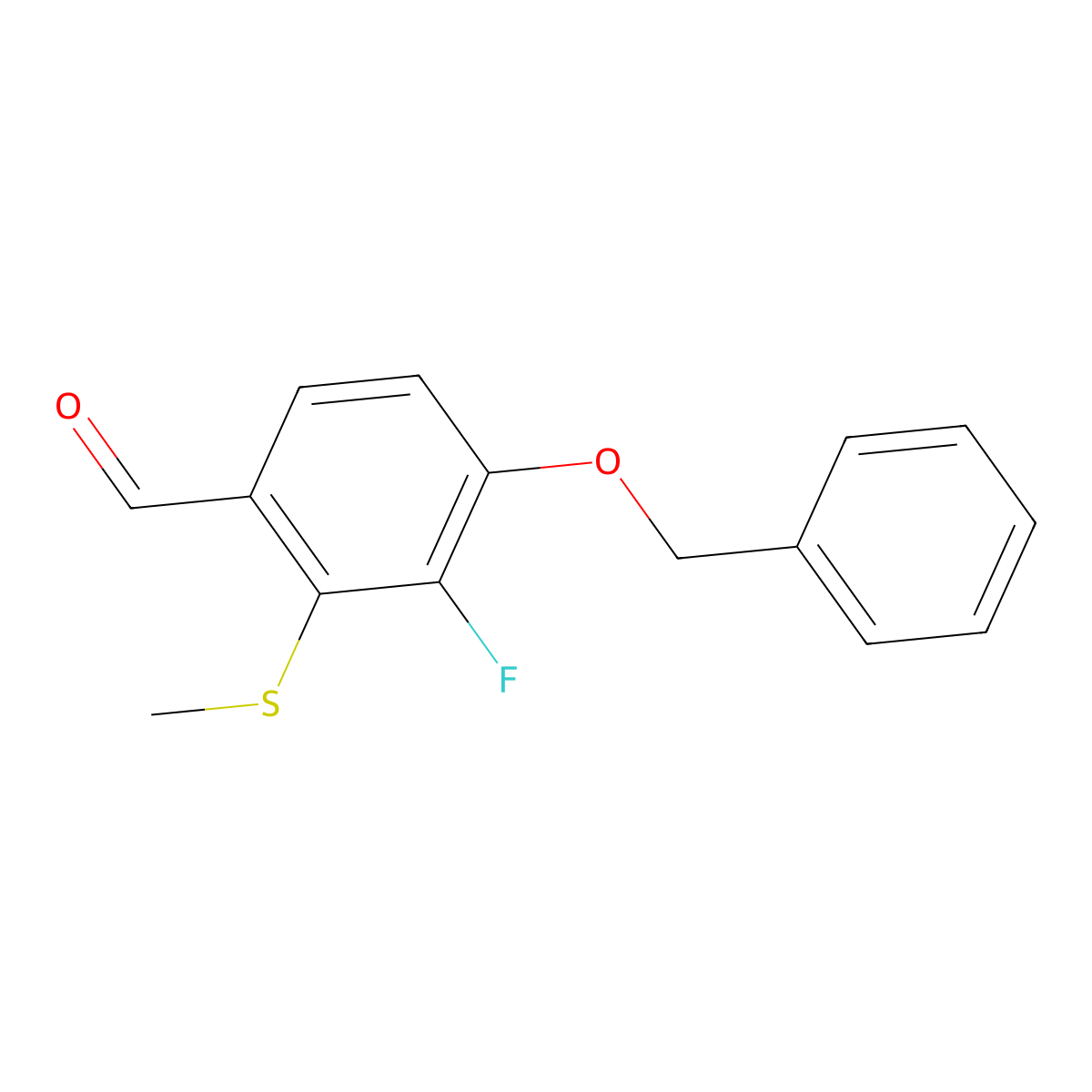 4-(Benzyloxy)-3-fluoro-2-(methylthio)benzaldehyde molecular structure, CAS 2635937-21-0