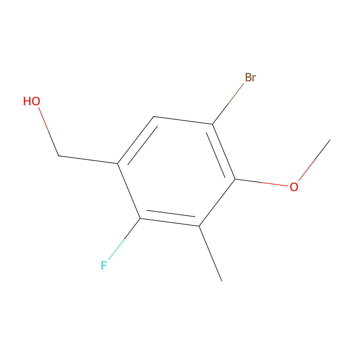 (5-Bromo-2-fluoro-4-methoxy-3-methylphenyl)methanol molecular structure, CAS 2635937-38-9