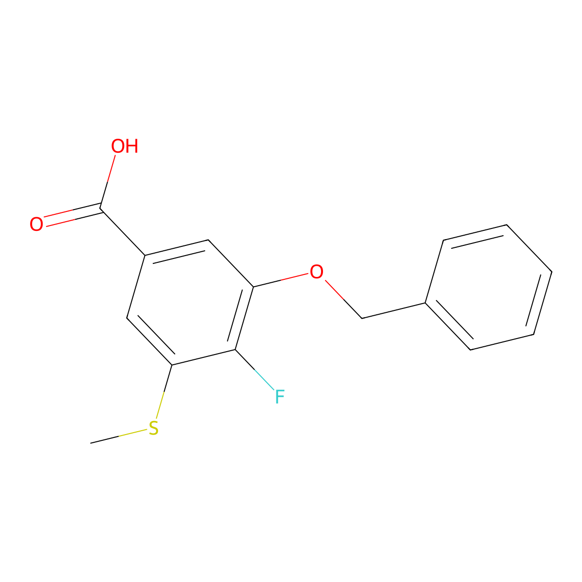 3-(Benzyloxy)-4-fluoro-5-(methylthio)benzoic acid molecular structure, CAS 2635937-57-2