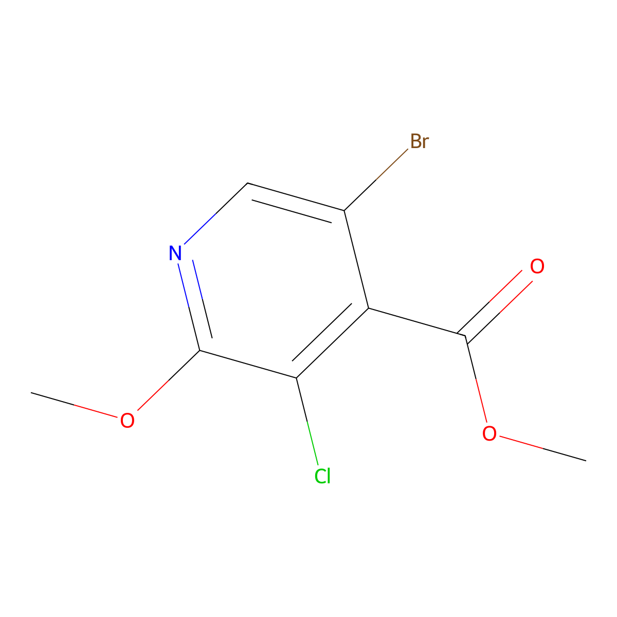 Methyl 5-bromo-3-chloro-2-methoxyisonicotinate molecular structure, CAS 2635937-89-0
