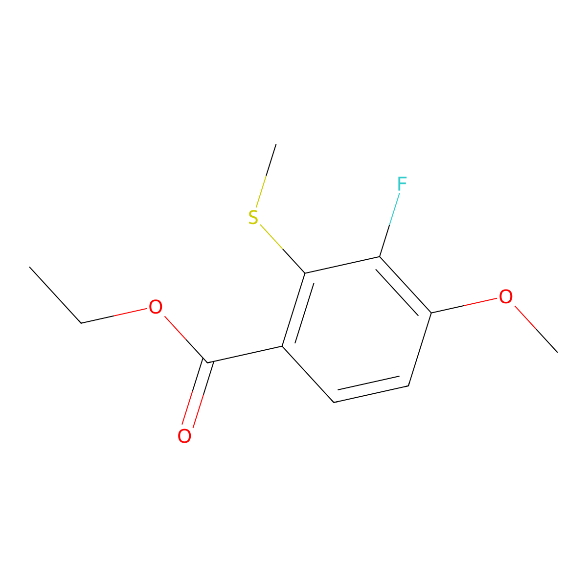 Ethyl 3-fluoro-4-methoxy-2-(methylthio)benzoate molecular structure, CAS 2635937-90-3