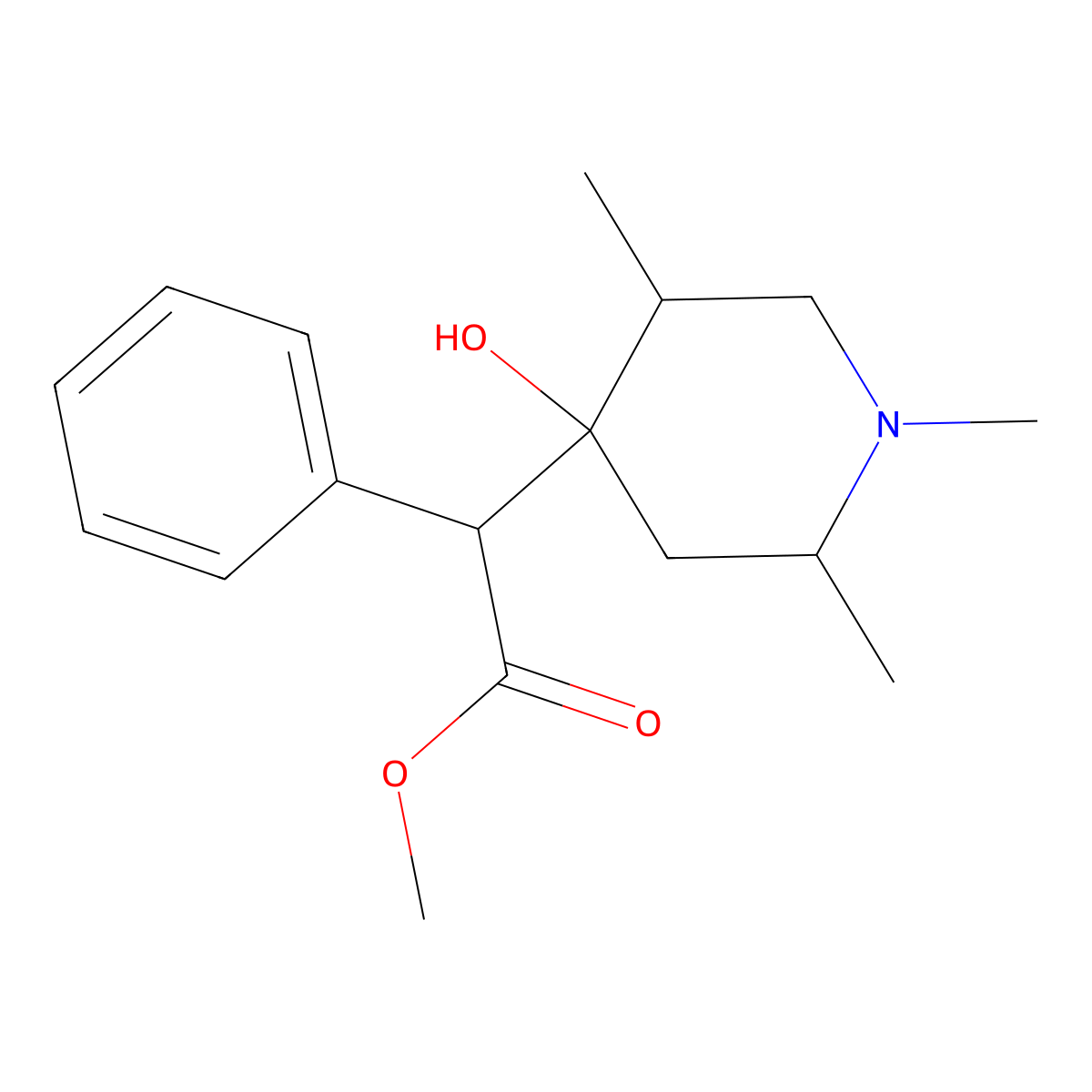 Methyl 2-(4-hydroxy-1,2,5-trimethylpiperidin-4-yl)-2-phenylacetate molecular structure, CAS 26363-79-1