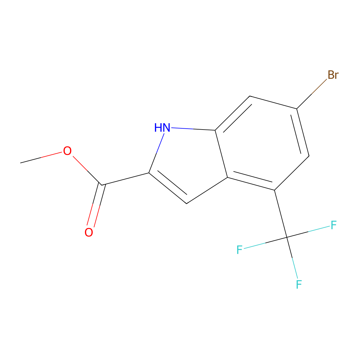 Methyl 6-bromo-4-(trifluoromethyl)-1H-indole-2-carboxylate molecular structure, CAS 2636642-33-4