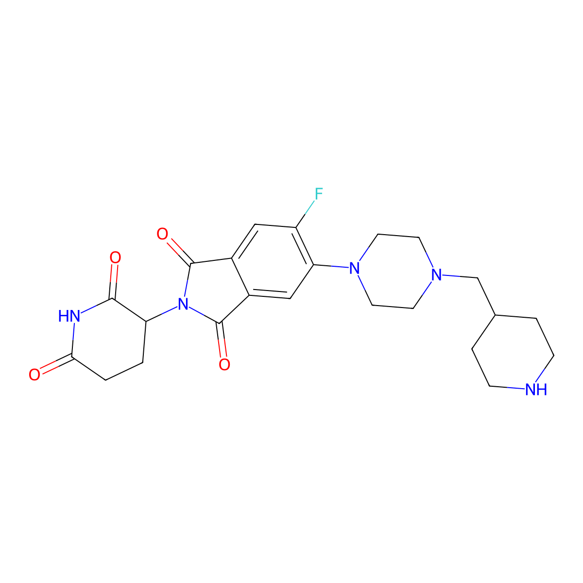 2-(2,6-Dioxopiperidin-3-yl)-5-fluoro-6-(4-(piperidin-4-ylmethyl)piperazin-1-yl)isoindoline-1,3-dione molecular structure, CAS 2636798-69-9