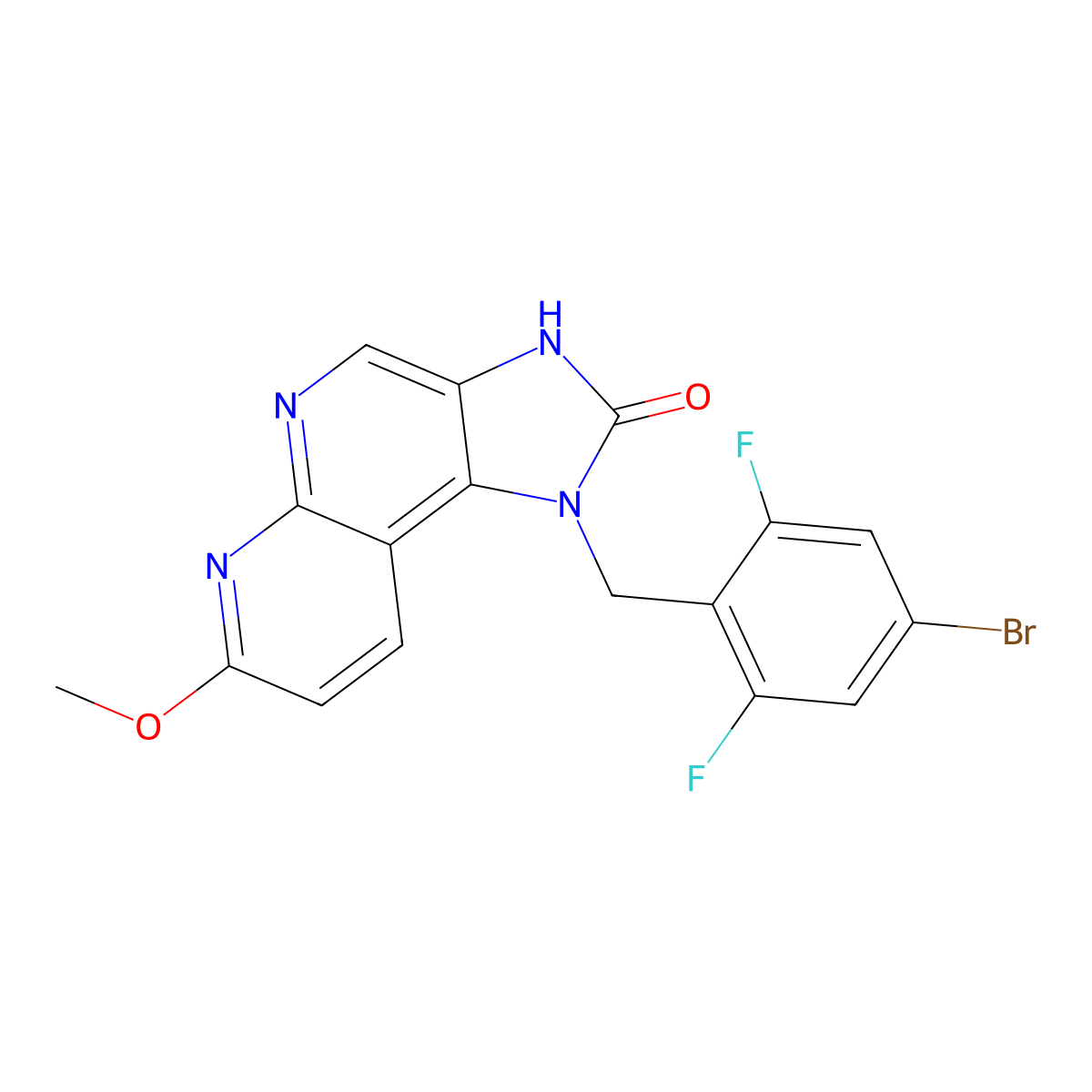 1-(4-bromo-2,6-difluorobenzyl)-7-methoxy-1,3-dihydro-2H-imidazo[4,5-c][1,8]naphthyridin-2-one molecular structure, CAS 2636815-23-9