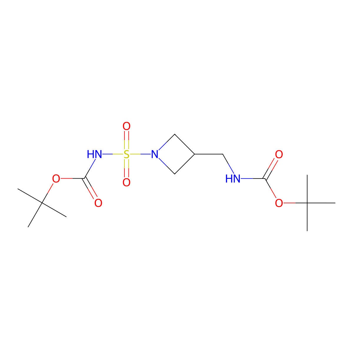 Tert-butyl ((3-(((tert-butoxycarbonyl)amino)methyl)azetidin-1-yl)sulfonyl)carbamate molecular structure, CAS 2636815-49-9