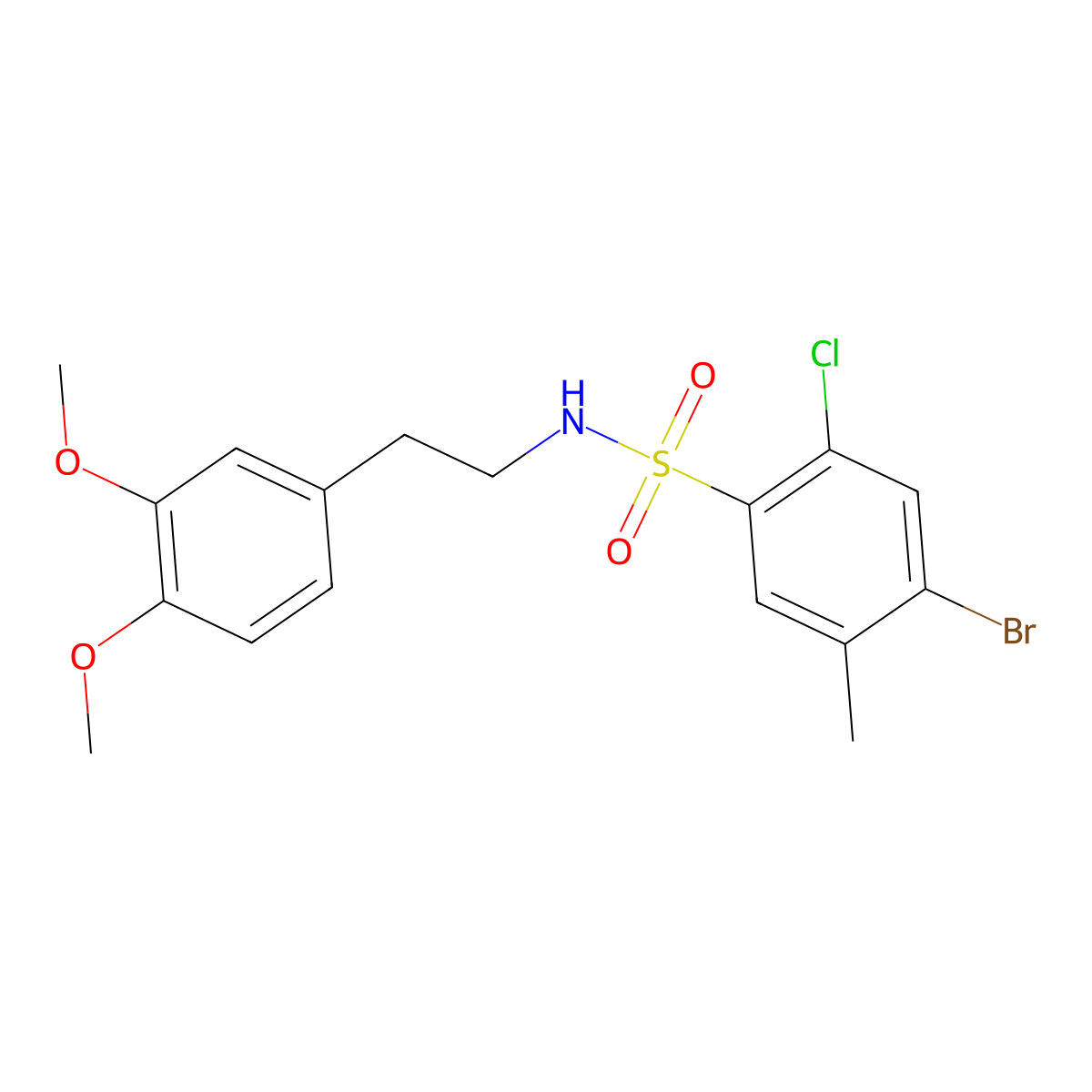4-bromo-2-chloro-N-[2-(3,4-dimethoxyphenyl)ethyl]-5-methylbenzene-1-sulfonamide molecular structure, CAS 2636935-19-6