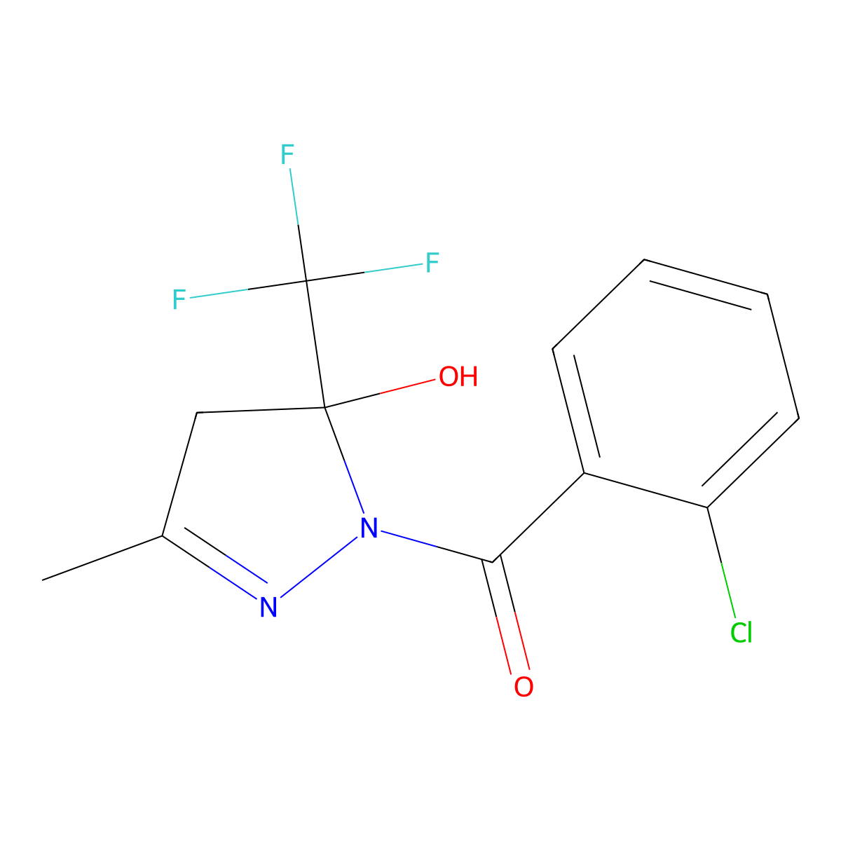 (2-chlorophenyl)-[5-hydroxy-3-methyl-5-(trifluoromethyl)-4H-pyrazol-1-yl]methanone molecular structure, CAS 263699-65-6
