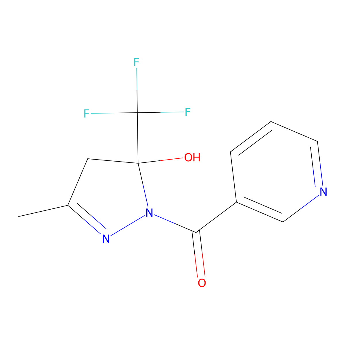 2-Pyrazolin-5-ol, 5-trifluoromethyl-3-methyl-1-(3-pyridylcarbonyl)- molecular structure, CAS 263699-79-2