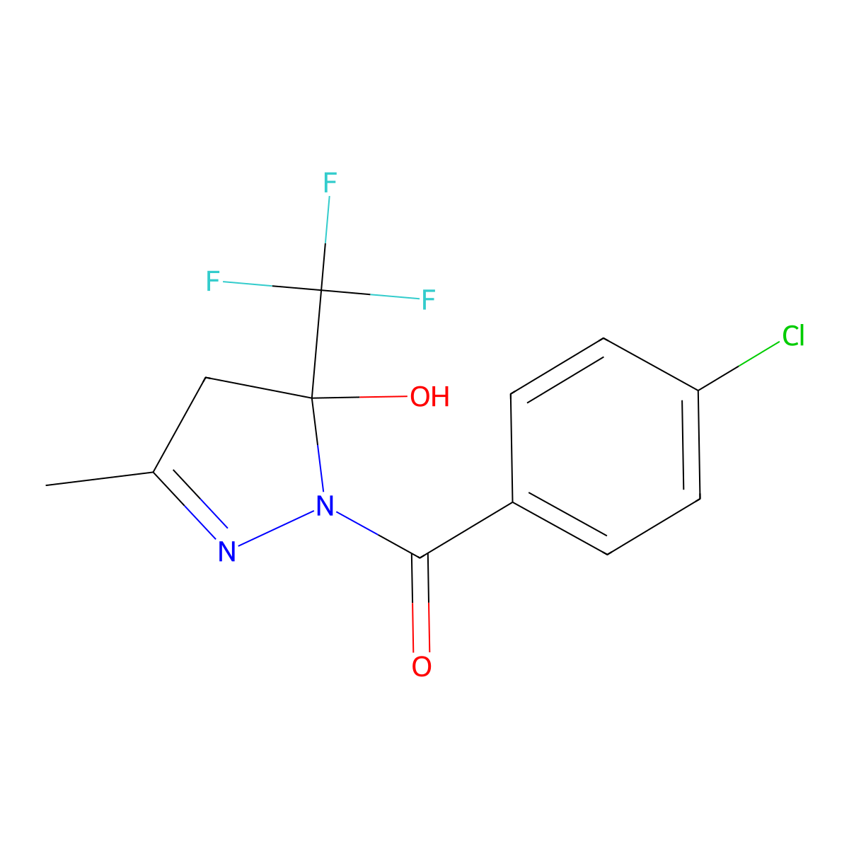 1-(4-Chlorobenzoyl)-3-methyl-5-(trifluoromethyl)-4,5-dihydro-1H-pyrazol-5-ol molecular structure, CAS 263699-81-6
