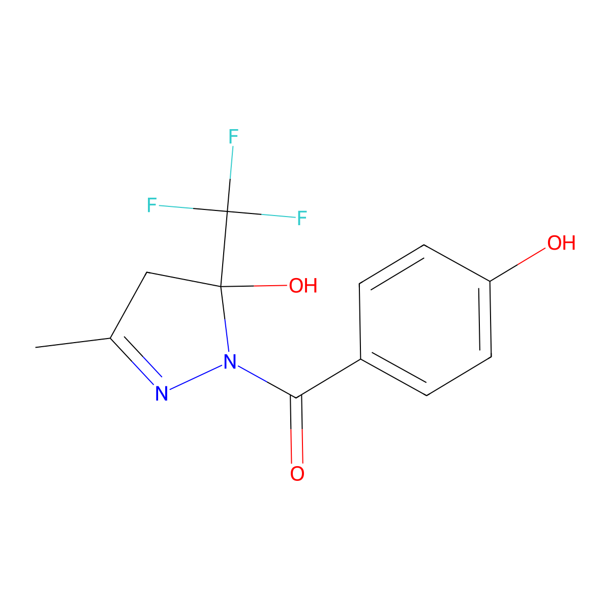 [5-hydroxy-3-methyl-5-(trifluoromethyl)-4,5-dihydro-1H-pyrazol-1-yl](4-hydroxyphenyl)methanone molecular structure, CAS 263699-84-9